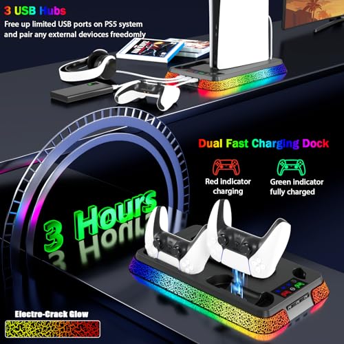PS5 Stand and Cooling Station with RGB Light, Controller Charging Station, 3-Speed Cooling Fan, Multi-Functional Accessories Kit Compatible with PlayStation 5, PS5 Pro Console - color: Boom-black