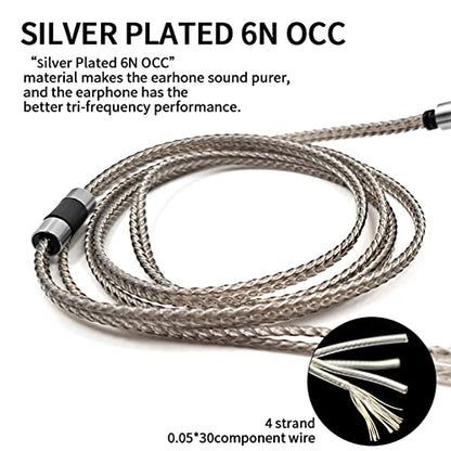 Earphone Cable MMCX Cable Silver Plated High Purity Monocrystalline Copper Fits for Final Audio E4000/E5000/B1/B2/B3/A8000/Make1/Make2/Make3 IEM Cable with 3.5mm Plug
