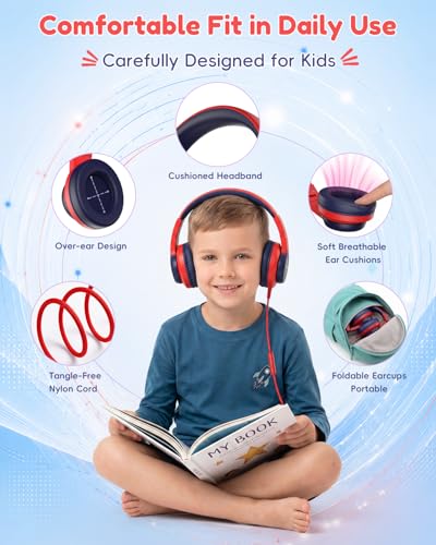 Candy Bila USB C Kids Headphones with Mic, Wired Over-Ear for Boys Girls | 85/94dB Safe Volume, HD Mic Stereo Sound, Foldable Design for Travel,Compatible USB-C iPads,Tablets,Chromebook,Gradient Red - color: Gradient Red
