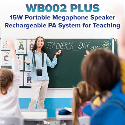 Mini Wireless Voice Amplifier with Two Bluetooth Microphones | Portable Megaphone Speaker Rechargeable PA System for Teaching,Small Speaker with Headset Mic for Teachers