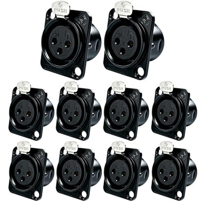 RIVIERA XLR Panel Mount Chassis 3pin Male & Female Nickel Plated Metal Housing and 24K Gold-Plated Contacts (10 Female Black) - color: Black, size: Female