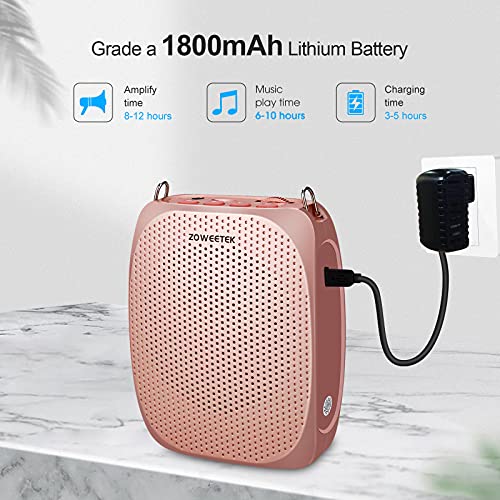 ZOWEETEK Wireless Voice Amplifier for Teachers 2 Mic Portable Speaker | Mini Rechargeable Voice Amp, 2 Mics Wired+Wireless, Teacher Must Haves,Power Amplifiers - color: Rose gold