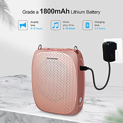 ZOWEETEK Wireless Voice Amplifier for Teachers 2 Mic Portable Speaker | Mini Rechargeable Voice Amp, 2 Mics Wired+Wireless, Teacher Must Haves,Power Amplifiers - color: Rose gold