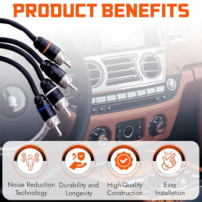 Premium Series 20ft. 4-Channel Car Audio RCA Cable – Double Shielded, Oxygen Free Copper, Noise Reducing Audio Cable for Amplifiers, Subwoofers, Speakers, and Processors – PRM420 - size: 20' (ft), style: 4-Channel