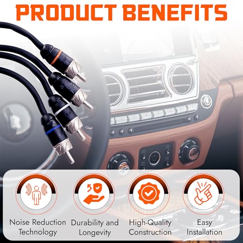 Premium Series 17ft. 4-Channel Car Audio RCA Cable – Double Shielded, Oxygen Free Copper, Noise Reducing Audio Cable for Amplifiers, Subwoofers, Speakers, and Processors – PRM417 - size: 17' (ft), style: 4-Channel