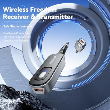 Bluetooth Receiver for Car, Noise Cancelling 3.5mm AUX Bluetooth Car Adapter, Wireless Audio Receiver Transmitter for Home Stereo/Wired Headphones Airplane, Blue - color: Blue