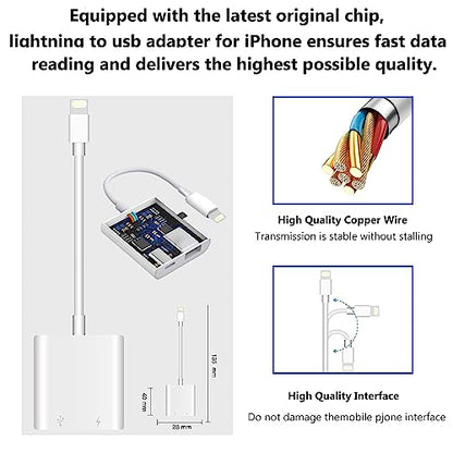KikoSaka Lightning to USB Camera Adapter with Lightning Charging Port | USB 3.0 Female OTG Cable Keyboard Mouse for iPhone 14 13 12 11 X 8 7 6 No Support USB C, SSD, Hard Disk