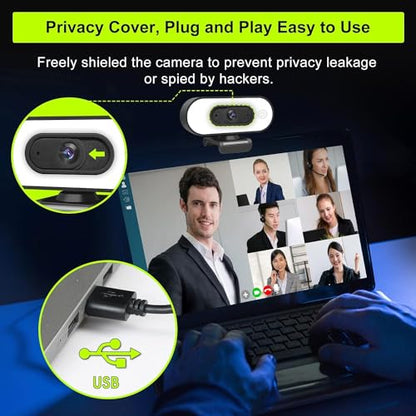 ToLuLu 1080P Full HD Webcam with Ring Light Microphone Streaming Web Camera - style: Webcam with Light & Cover & Tripod
