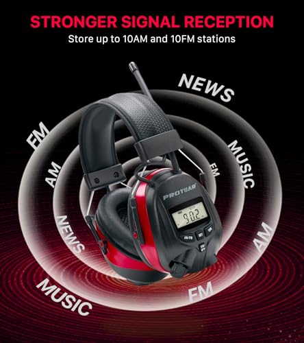 Digital AM FM Radio Headphones, Hearing Protection Earmuff for Adult, 30dB SNR for Mowing, Construction, Chainsaw - color: Am Fm Radio + Battery + Red