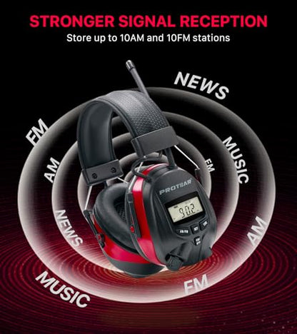Digital AM FM Radio Headphones, Hearing Protection Earmuff for Adult, 30dB SNR for Mowing, Construction, Chainsaw - color: Am Fm Radio + Battery + Red