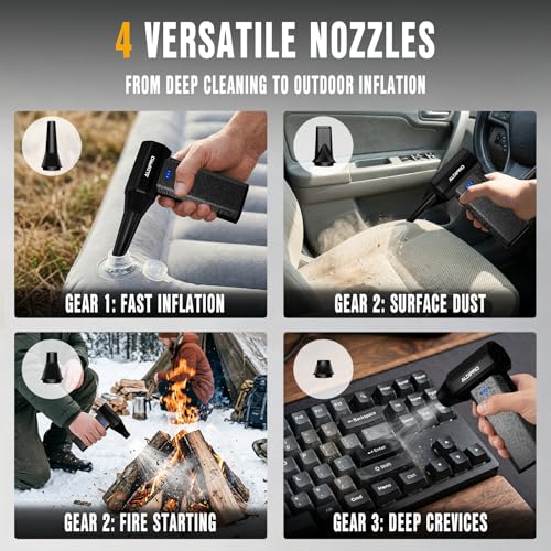 110000 RPM Brushless Compressed Air Duster for Deep PC Keyboard Cleaning | Air Duster with 4 Custom Nozzles for All Electronics, Car Interiors & Any Narrow Crevice, Reusable Canned Air Spray - size: Normal