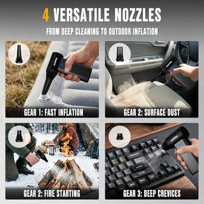 110000 RPM Brushless Compressed Air Duster for Deep PC Keyboard Cleaning | Air Duster with 4 Custom Nozzles for All Electronics, Car Interiors & Any Narrow Crevice, Reusable Canned Air Spray - size: Normal
