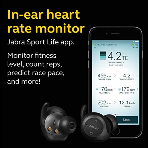 Jabra Elite Sport True Wireless Waterproof Fitness & Running Earbuds with Heart Rate and Activity Tracker - Advanced Wireless Connectivity and Charging Case - 4.5 Hour (100-98600001-02), Black