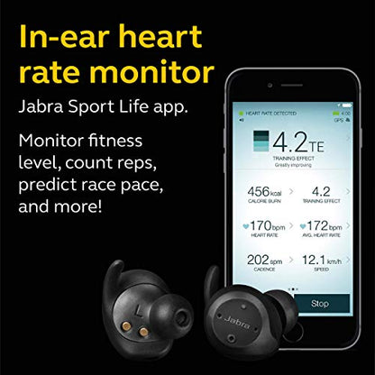 Jabra Elite Sport True Wireless Waterproof Fitness & Running Earbuds with Heart Rate and Activity Tracker - Advanced Wireless Connectivity and Charging Case - 4.5 Hour (100-98600001-02), Black