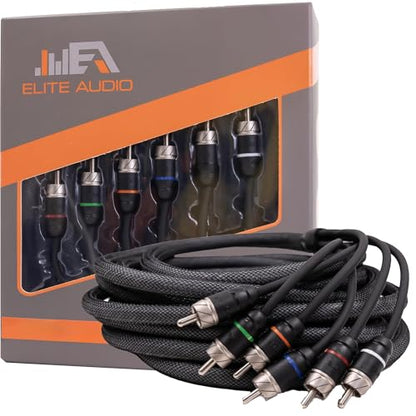 Premium Series 15ft. 6-Channel Car Audio RCA Cable – Double Shielded, Oxygen Free Copper, Noise Reducing Audio Cable for Amplifiers, Subwoofers, Speakers, and Processors – PRM615 - size: 15' (ft), style: 6-Channel