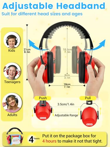 Dr.meter Ear Muffs for Noise Reduction: EM100 Kids Ear Protection Earmuffs | 27.4 NRR Kids Noise Cancelling Headphones with Adjustable Headband - Hearing Protection for Monster Truck Derby Fireworks - color: Black and Red
