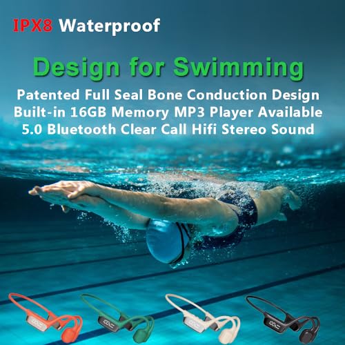 Swimming Headphones Bone Conduction Open Ear Headset MP3 Player Built-in 32G Memory IP68 Underwater Waterproof Stereo Bluetooth Earphone LED Screen for Driving Bicycling Running Skiing-S10 Red - color: Swim Headphone S10 Red
