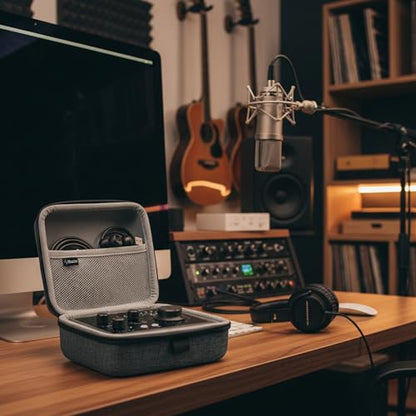 Musiin Audio Interface Case Compatible with Sonicake QME-20,Audient iD4 MK2 | NI komplete Audio1/2,features soft lining, mesh pocket for cables, comfy handle ideal for studio, rehearsal, and travel.