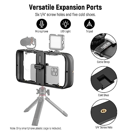 NEEWER Smartphone Video Rig, Phone Video Stabilizer Grip Vlogging Cage with Cold Shoe Tripod Mount, Phone Rig for Videomaker Film Maker Video grapher Compatible with iPhone Samsung and More, A104 | Cold Shoe, 1/4 Inch Thread, Video Recording Film Rig, Com