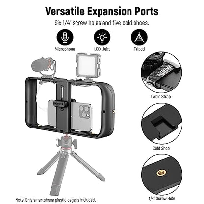 NEEWER Smartphone Video Rig, Phone Video Stabilizer Grip Vlogging Cage with Cold Shoe Tripod Mount, Phone Rig for Videomaker Film Maker Video grapher Compatible with iPhone Samsung and More, A104 | Cold Shoe, 1/4 Inch Thread, Video Recording Film Rig, Com