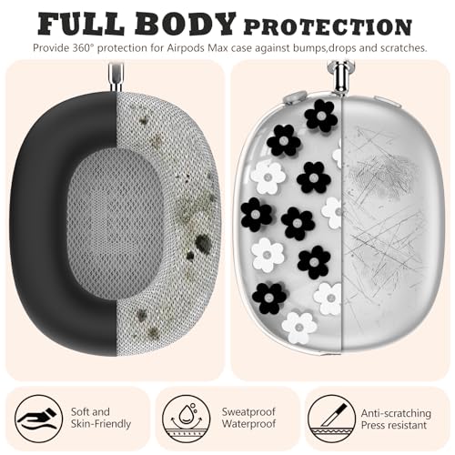 for Apple AirPods Max,Clear Flower Soft TPU Case for Women Girly,Black | Ear Pad Case Cover/Ear Cups Cover/Headband Cover for AirPods Max Headphones (2024/2020)Transparent AirPod Max (USB-C) - color: Black Flower