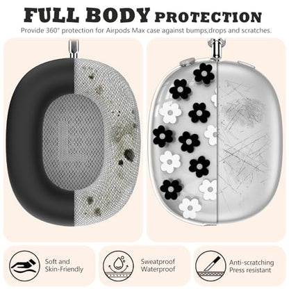 for Apple AirPods Max,Clear Flower Soft TPU Case for Women Girly,Black | Ear Pad Case Cover/Ear Cups Cover/Headband Cover for AirPods Max Headphones (2024/2020)Transparent AirPod Max (USB-C) - color: Black Flower