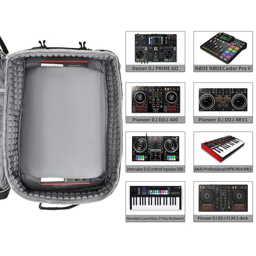 DJ Backpack for Club Gigs, DJ Mixer Case Compatible with Pioneer DJ DDJ-REV1, DJ Controller, Novation Launchkey 37 Key Keyboard and More Equipment - color: Gold, style: Music