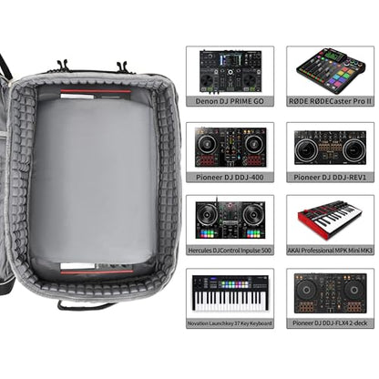 DJ Backpack for Club Gigs, DJ Mixer Case Compatible with Pioneer DJ DDJ-REV1, DJ Controller, Novation Launchkey 37 Key Keyboard and More Equipment - color: Gold, style: Music
