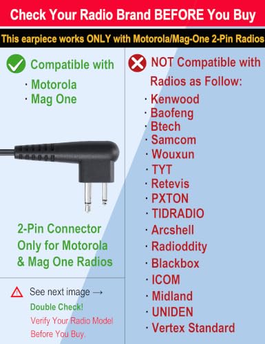 commountain Earpiece Compatible with Motorola Radios R2, CP100D, CP200D - size: For User Over 6 Feet Tall & For Left Ear