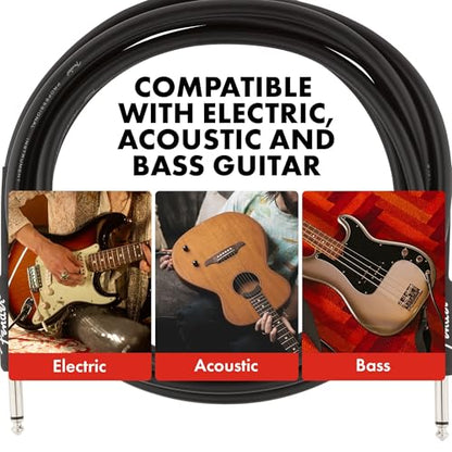 Fender Professional Series Instrument Cable, Straight/Angle, Black, 10ft | Noise-free signal, live performance ready, straight to angle, durable braided jacket, fits electric & bass guitar, 10 foot - size: 10ft, style: Straight/Angle