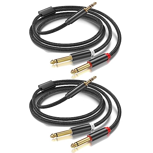 (10FT-2PACK) 3.5mm TRS to Dual 6.35mm 1/4 TS Mono Breakout Cable Y Splitter Stereo Cord Adapter Compatible with iPhone, Computer Sound Card, CD Player, Multimedia Speaker, Home Stereo System - color: 10 FT - 2 PACK