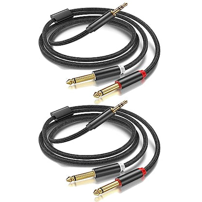 (16FT-2PACK) 3.5mm TRS to Dual 6.35mm 1/4 TS Mono Breakout Cable Y Splitter Stereo Cord Adapter Compatible with iPhone, Computer Sound Card, CD Player, Multimedia Speaker, Home Stereo System - color: 16FT-2PACK