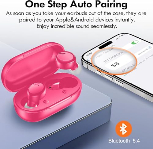 Lanteso True Wireless Earbuds Bluetooth 5.4, in Ear Headphones | 48H Playtime,Light Weight, Built in Mic, Premium Sound with Deep Bass, Clear Calls for Sports Workout Hot Pink - color: Hot Pink