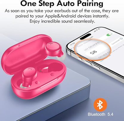 Lanteso True Wireless Earbuds Bluetooth 5.4, in Ear Headphones | 48H Playtime,Light Weight, Built in Mic, Premium Sound with Deep Bass, Clear Calls for Sports Workout Hot Pink - color: Hot Pink