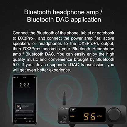 Topping DX3pro+ LDAC Headphone Amplifier - ES9038Q2M XU208 NFCA Bluetooth5.0 Audio Decoder USB/Opt/Coax DAC AMP Pre Amplifier with Remote Control (Sliver) - color: Sliver-02