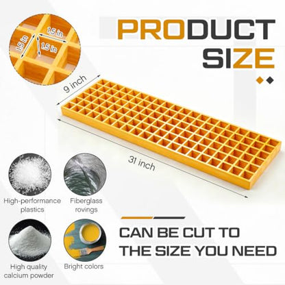 Cinnvoice 3 Pcs Frp Molded Grating Panel,31 x 9 x 1.5 Inches,Yellow - color: Yellow, size: 31 x 9 x 1.5 Inches
