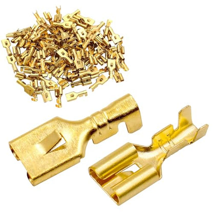 BAOMAIN 100-Pack 6.3mm 1/4" Female Spade Connector Non-Insulated Terminals | Copper 1/4" Non-Insulated Female Connectors with Locking Tab for 18-16 AWG Wire,Ideal for Automotive & DIY Projects