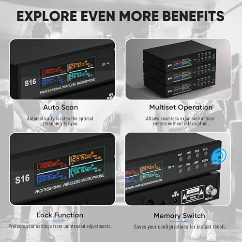 Wireless Microphone System, Pro 4 Channel UHF Mics Set with Metal Cordless Handheld Mics & Receiver, 200 Adjustable Frequency, 300ft Range for Singing, Church, Karaoke, Party - size: 4 Mics