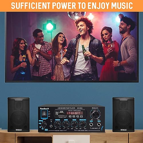 Sunbuck Small Amplifier, 400Wx2 Stereo Receiver for Home Audio, Optical/Coaxial Jacks for TV/CD/DVD/LP/PC, Support 192kHz Audio, Bluetooth Amplifier with RCA/USB/FM/AUX, Receiver for Speaker, AS-35BU