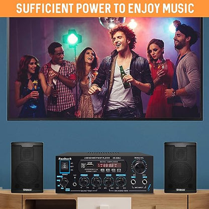 Sunbuck Small Amplifier, 400Wx2 Stereo Receiver for Home Audio, Optical/Coaxial Jacks for TV/CD/DVD/LP/PC, Support 192kHz Audio, Bluetooth Amplifier with RCA/USB/FM/AUX, Receiver for Speaker, AS-35BU