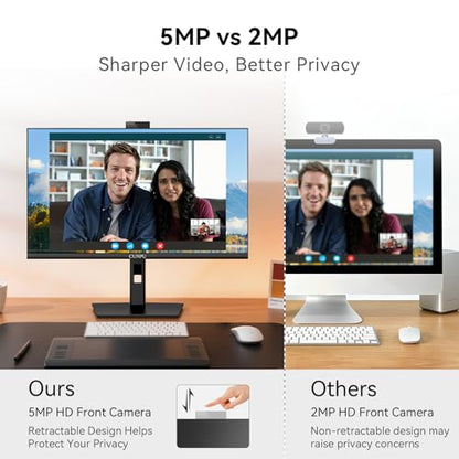 CUNPU 27 Inch Monitor with Camera, Computer Monitor with Built-in 5MP 2K Webcam and Stereo Mic & Speakers, QHD 1440P Vertical Monitor for Video Conferencing, HDMI, DP1.4 Port, Swivel Pivot Adjustable