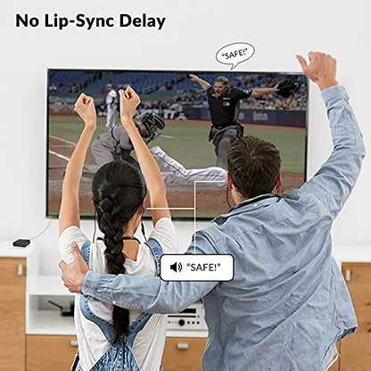 Avantree HT41866 - Dual Wireless TV Earbuds with Bluetooth Transmitter | 20-Hour Battery Life with No Lip-Sync Delay, Plus Optical, RCA, and AUX Support for Easy TV Setup.