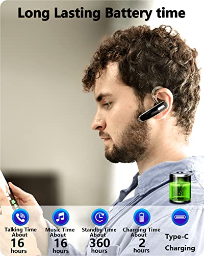 Bluetooth Headset V5.1, Wireless Hands-Free Earpiece with Noise Cancellation, Built-in Microphone for iPhone Android Business Calls - Black - color: Black, style: Single Bluetooth headset