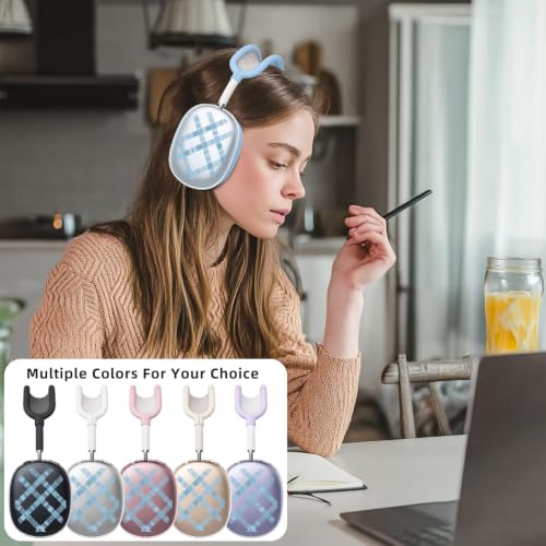 Joyland Silicone Case for AirPods Max Headphones,Blue Plaid Soft TPU Ear Cups Cover/Ear Pad Cover/Headband Protection for Apple AirPods Max USB-C/Lightning (2024/2020),Clear Blue - color: Blue Plaid