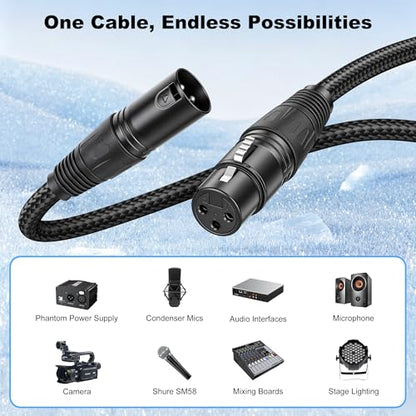 New Bee XLR Cable 25ft 2-Pack Male to Female Microphone Cable | Balanced 3 Pin, Nylon Braided, for Studio Recording, Mixing, Powered Speakers & Audio Interface - size: 25 Feet