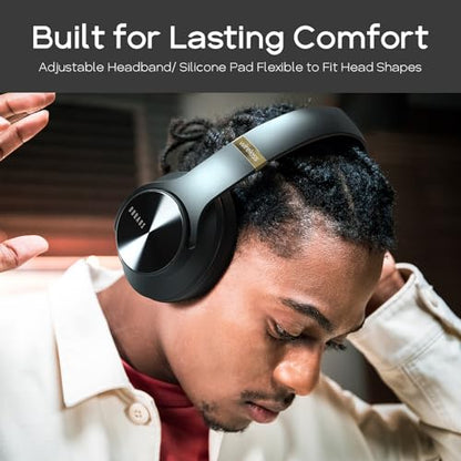 DOQAUS Bluetooth Headphones Over Ear, 90H Playtime, 3EQ Mode, with ENC Mic | Hifi Stereo Sound, Lightweight, Headphones Wireless with Soft Memory Foam Earpads, Deep Bass for Home Office Cellphone PC - color: Shadow Gray