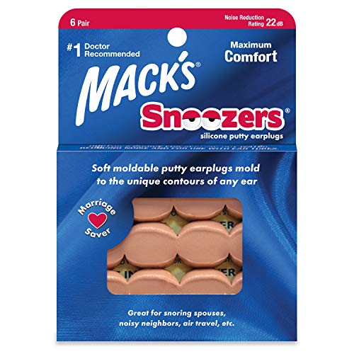 Mack's Snoozers Silicone Putty Earplugs - 6 Pair – Comfortable, Moldable Silicone Ear Plugs for Sleeping, Snoring, Loud Noise & Traveling | Made in USA