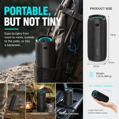 Musibaby M88 Pro 40W Bluetooth Speaker, IPX6, 40H Playtime, Dark Gray | Portable 40W stereo sound with IPX6 splash protection, RGB lights, 40H playtime, Bluetooth 5.3 and dual pairing - color: Black-pro