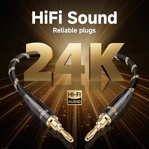 TODN 4.9ft 99.9999% OCC Speaker Cable with Banana Plugs and Spade Plugs | Aluminum Foil Shielding, 24K Gold-Plated Plugs, Pure Copper Shells, Nylon Braided, for Speakers Home Theater Amplifier Stereo - color: Speaker Cable Max, size: 1.5m