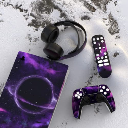 PlayVital Purple Deep Space Full Set Skin Decal for ps5 Console Digital Edition, Sticker Vinyl Decal Cover for ps5 Controller & Charging Station & Headset & Media Remote - color: Purple Deep Space